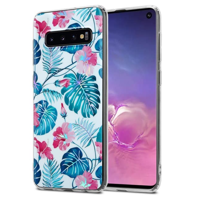 Samsung Galaxy S10 4G Etui Cover Blomster (Hvid)