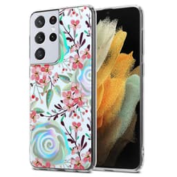 Samsung Galaxy S21 ULTRA lommebokdeksel Blomster (hvit)
