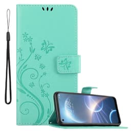 HTC Desire 22 PRO lommebokdeksel Blomster (Turkis)