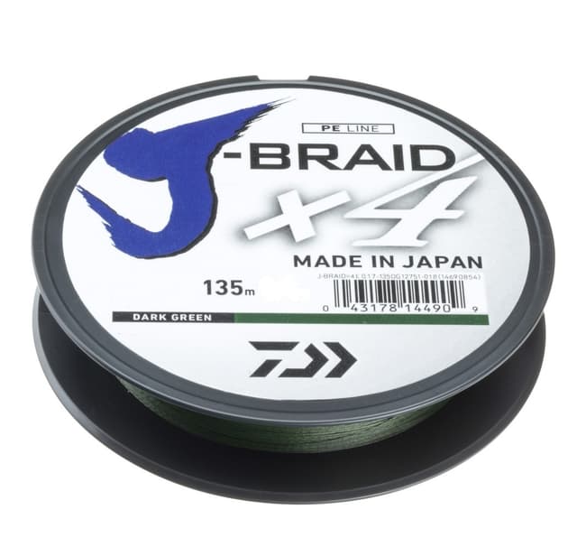 Flettet line Daiwa J-Braid X4E 0,25mm 135m mørkegrøn