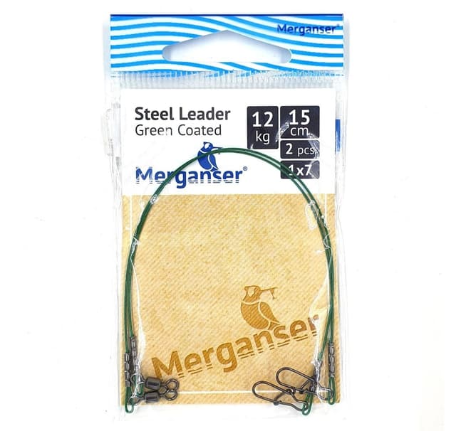 Stålleder, 1x7 dekket, grønn, 12 kg, 15 cm, 2 stk, Merganser