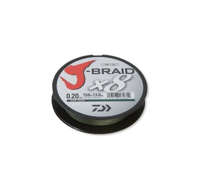 flätad fiskelina Daiwa J-Braid X8 0,16mm 150m mörkgrön