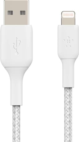 Belkin BOOST CHARGE Lightning till USB-A flätad kabel 2 m (vit)