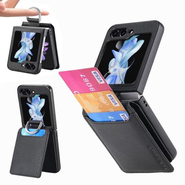 SKALO Samsung Z Flip6 PU-nahkainen Suojakuori Lompakolla - Musta