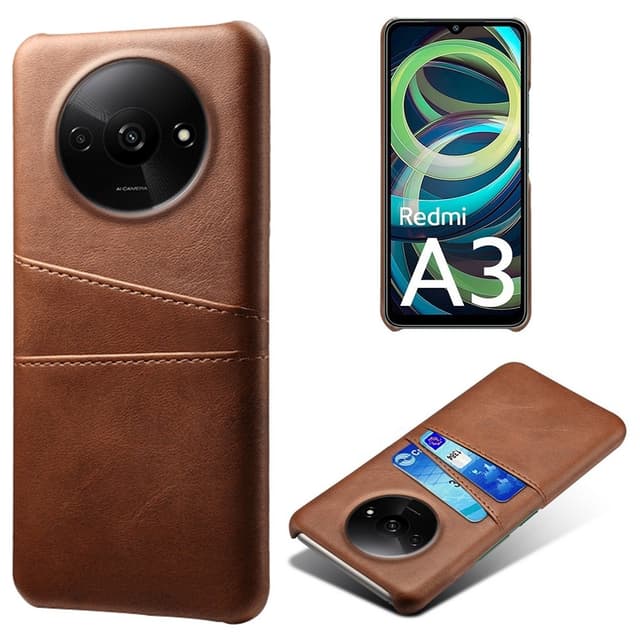 SKALO Xiaomi Redmi A3 PU Läder Skal med Korthållare/Plånbok - Brun