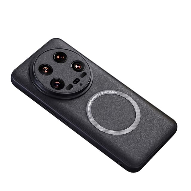 SKALO Xiaomi 14 Ultra 5G PU-Läder Hybrid Magnetring Skal - Svart