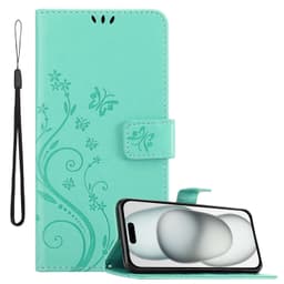 iPhone 15 PLUS Suojakuori Lompakkokotelo (Turkoosi)