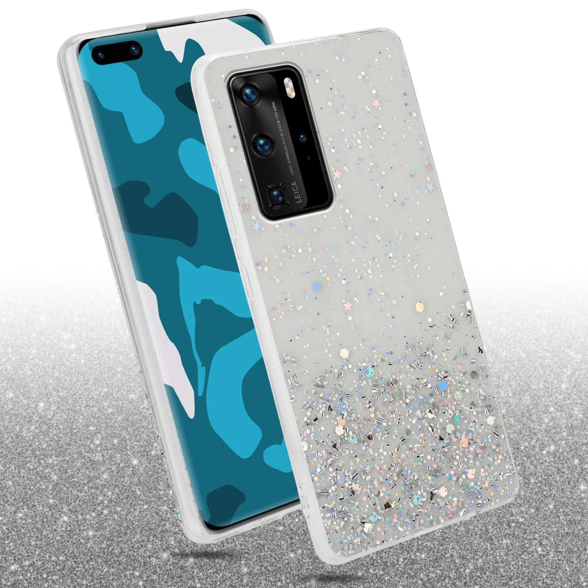Cadorabo Custodia Per Huawei P40 PRO / P40 PRO+ - Bicolore Blu E Nero - Cover In Silicone TPU E Retro In Vetro Temperato - Protezione Antiurto