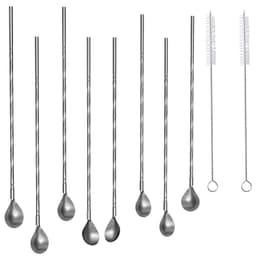 8x Stålskedar 19cm 2 smala borstar för rengörin(Silver)