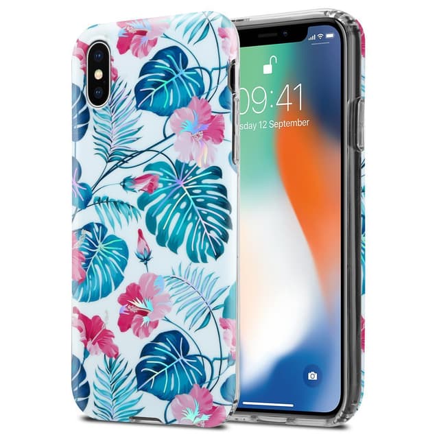 iPhone X / XS Etui Cover Blomster (Hvid)