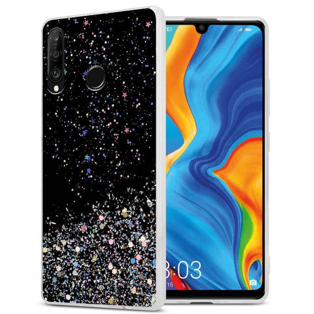 Custodia Per Huawei P30 Lite Con Glitter Intercambiabili | Cover Sottile TPU Antiurto Con Telaio Elettrolitico | Nero