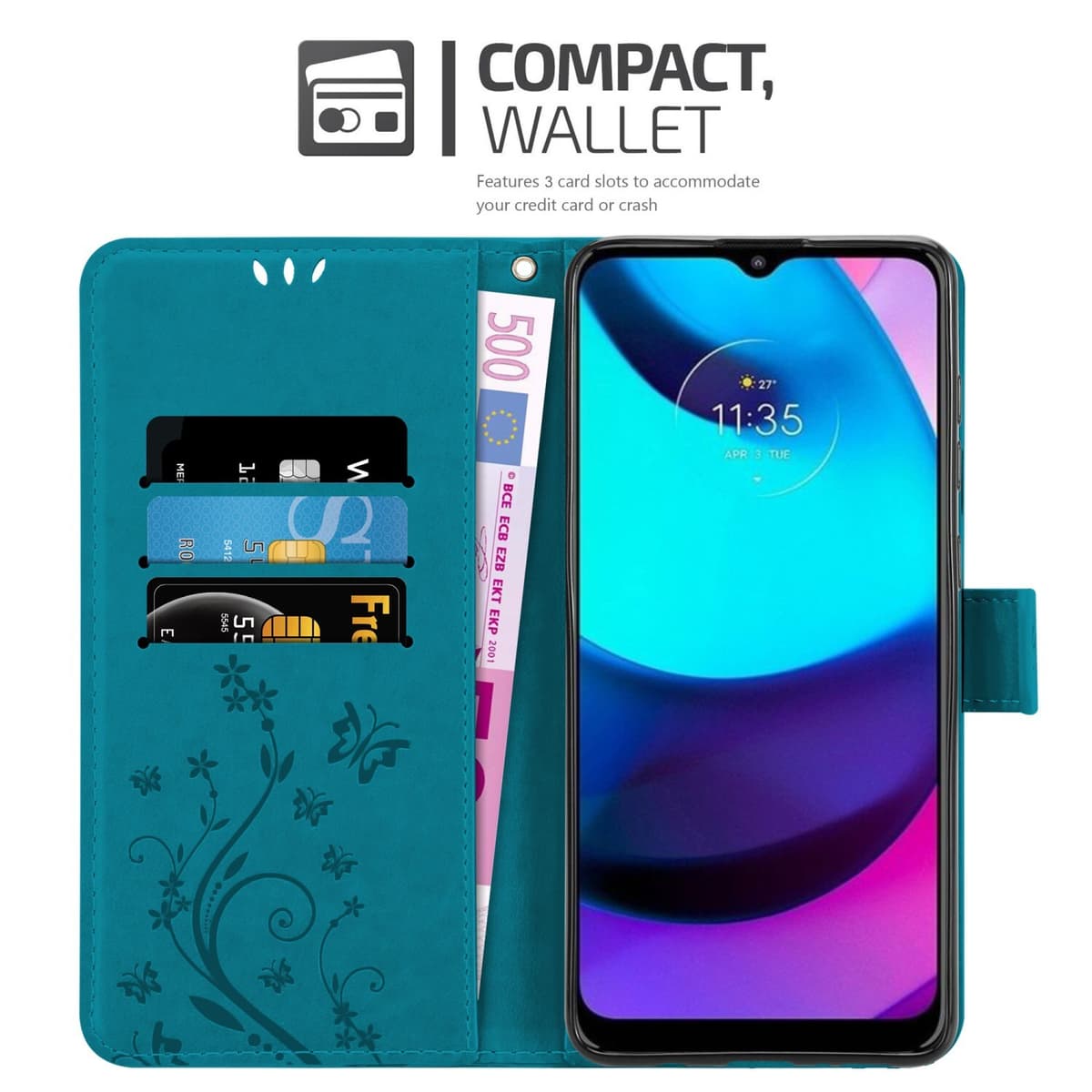Custodia Portafoglio In Pelle Per Motorola Moto E20/E30/E40: Con Slot Carte E Funzione Stand