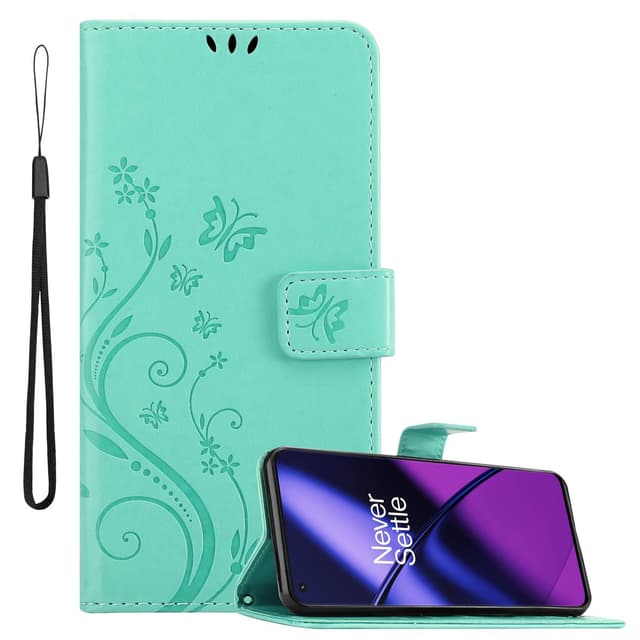 OnePlus 11 5G lommebokdeksel Blomster (Turkis)