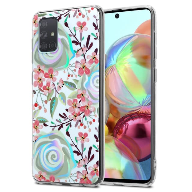 Samsung Galaxy A71 4G Fodral Skal Blommor (Vit)