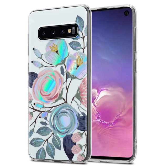 Samsung Galaxy S10 4G Etui Cover Blomster (Hvid)