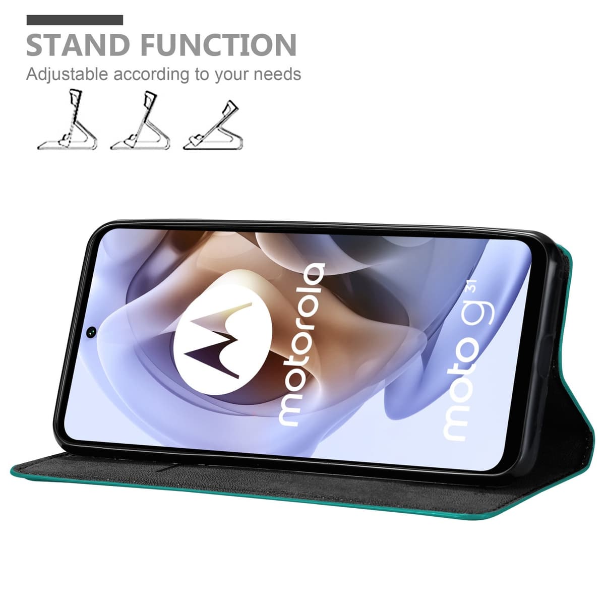 CADORABO Custodia Con Chiusura Magnetica, Funzione Stand E Tasca Per Le Carte Custodia Per Cellulare Per Moto G31 G41 Nero Carbone 132731285
