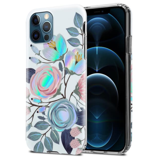 iPhone 12 PRO MAX lommebokdeksel Blomster (hvit)