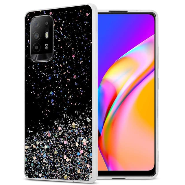Oppo A94 5G Silikondeksel Glitter (Svart)