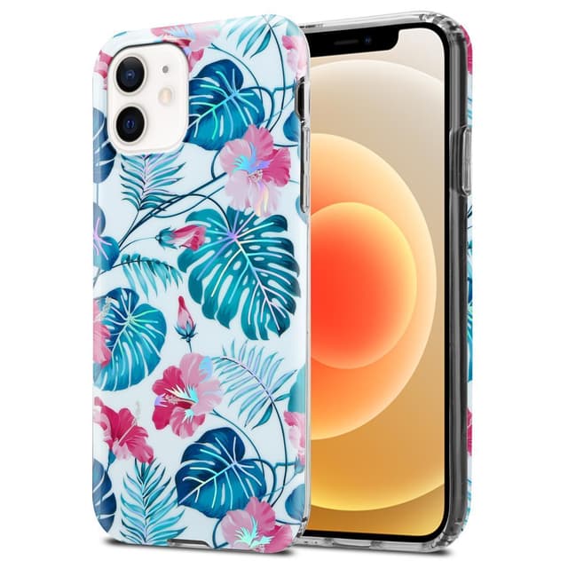 iPhone 12 / 12 PRO lommebokdeksel Blomster (hvit)