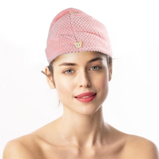 Handduk alla hårtyper Bekväm och mjuk hårturban (rosa)