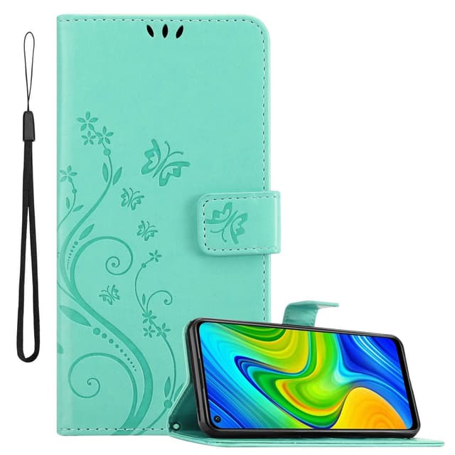 Xiaomi RedMi NOTE 9 lommebokdeksel Blomster (Turkis)