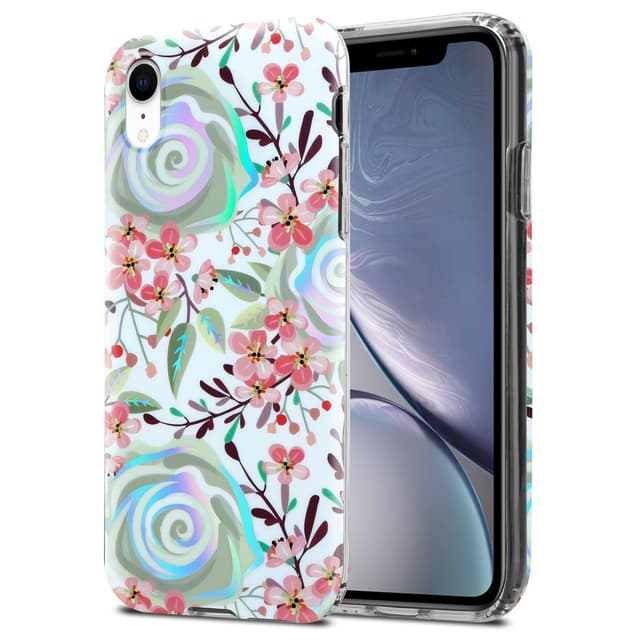iPhone XR lommebokdeksel Blomster (hvit)