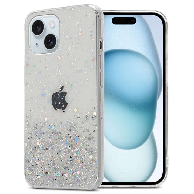 iPhone 15 Silikondeksel Glitter (Gjennomsiktig)