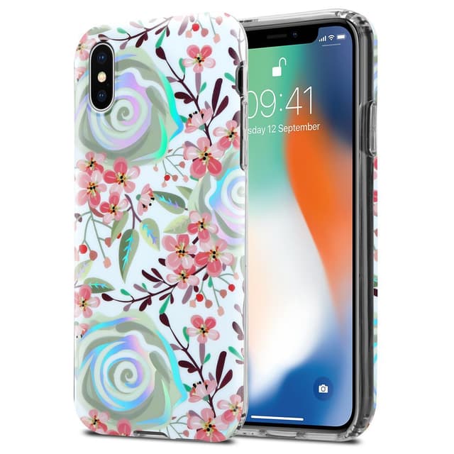 iPhone X / XS Etui Cover Blomster (Hvid)