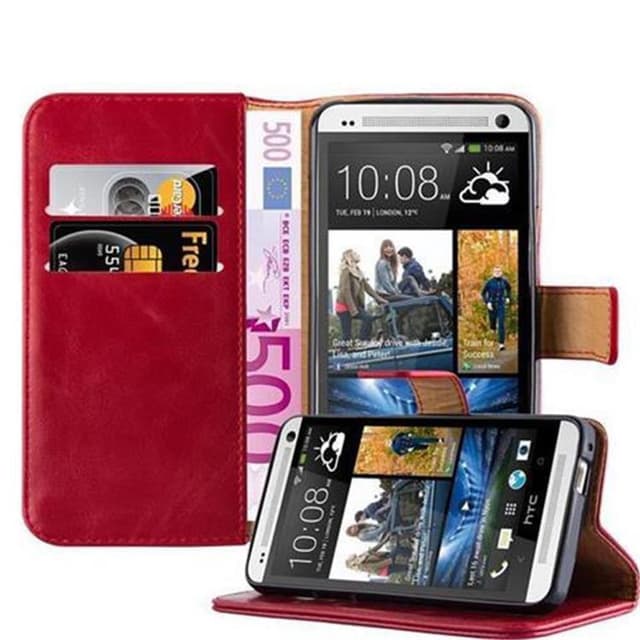 HTC ONE M7 Suojakuori Lompakkokotelo (Punainen)
