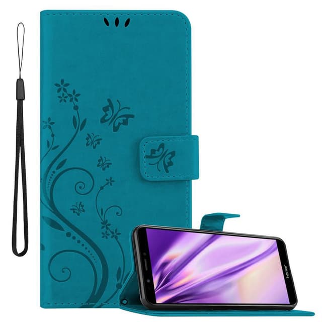 Honor 7C / Huawei Y7 2018 lommebokdeksel Blomster (blå)