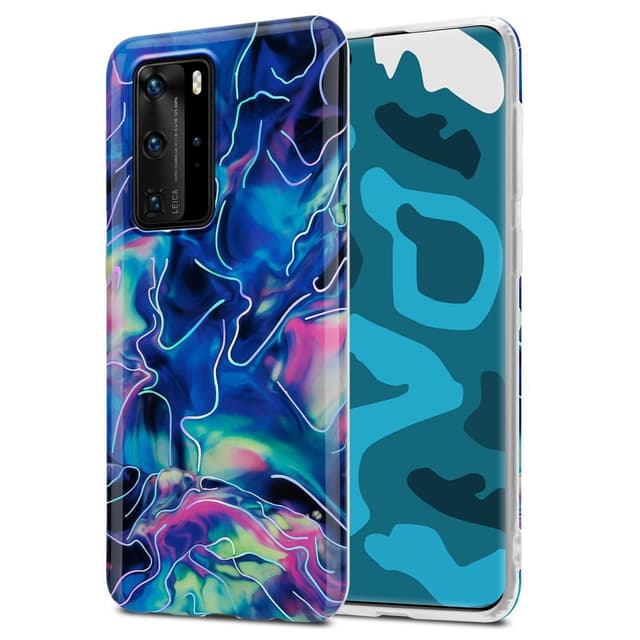 Cadorabo Cover Bicolore Per Huawei P40 Pro / P40 Pro+ - Silicone TPU Blu E Retro In Vetro Temperato Nero - 2
