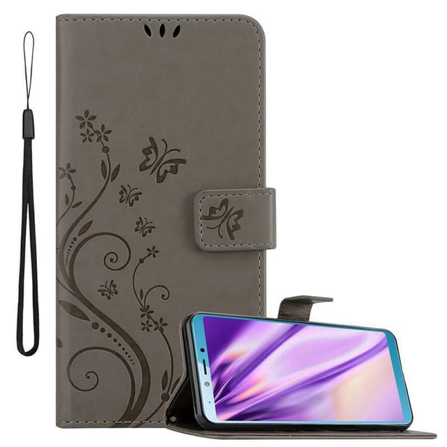 Samsung Galaxy A6s lommebokdeksel Blomster (grå)