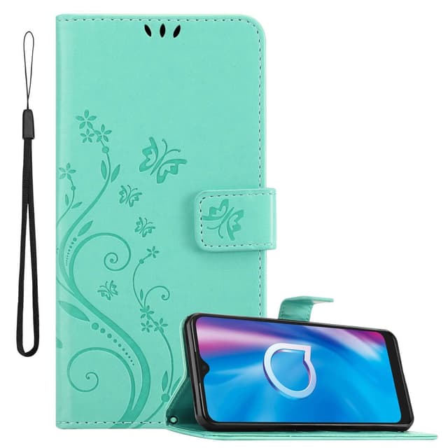 Alcatel 1S 2020 lommebokdeksel Blomster (Turkis)