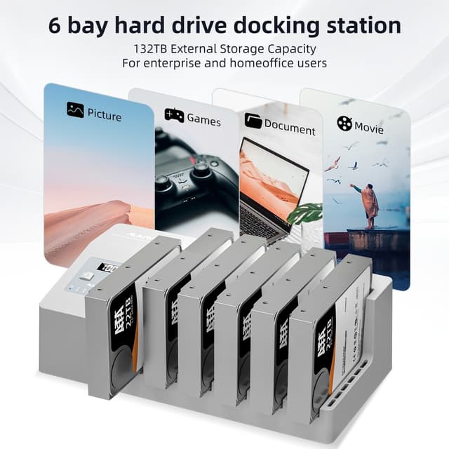 MAIWO 6x HDD kloning- och dockningsstation, 2,5""/3.5"" SATA HDD, USB-C 3.0 5Gbps