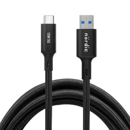 NÖRDIC 5m USB3.2 Gen1 USB-C til A nylonflettet kabel hurtigopladning 3A 5Gbps 15W sort