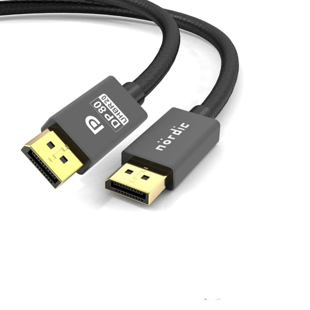 KabelDirekt – DisplayPort 2.1/DP 2.1 Kabel – 2m – Metalen Connectoren Omvlechting, DP80 met 80 Gbit/s voor Gaming pc's/Grafische Kaarten, FreeSync /G-Sync, tot 16K@60Hz, 8K@120Hz, 4K@240Hz
