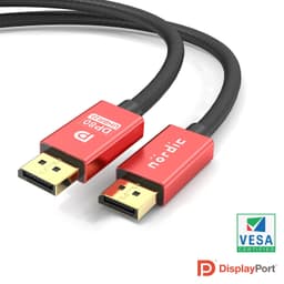 NÖRDIC 2m nylonflettet Displayport 2.1 kabel DP80 UHBR20 80Gbps 16/10/8K60H 4K165/144Hz DSC1.2a HDR HDCP2.2 FreeSync G-Sync
