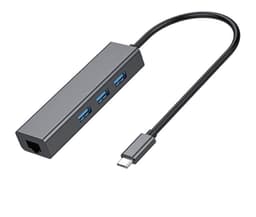 NÖRDIC USB C til Ethernet 100 Mbps Network Adapter med 3xUSB 3.1 Hub, 17cm, Aluminium Space Gray