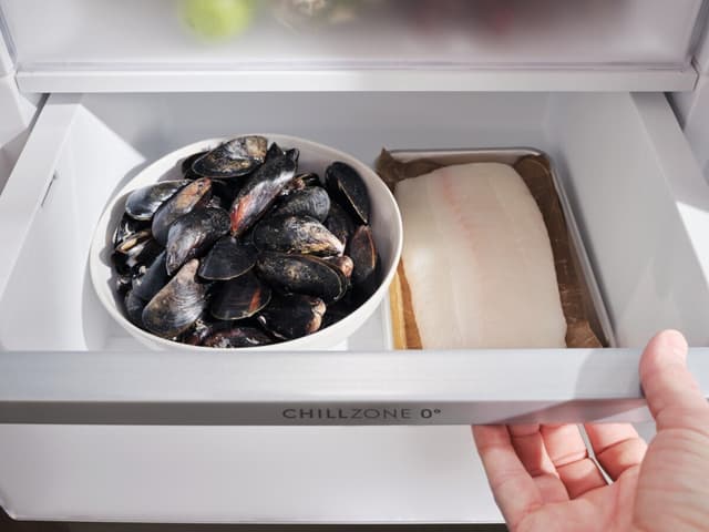 Säilytä kala ja liha oikein ChillZone 0° -laatikossa.