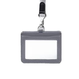 ID-kortholder i ægte læder med lanyard Grå