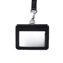 ID-kortholder i ægte læder med lanyard Sort
