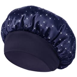 Satin-sovehue med rhinsten NavyBlue