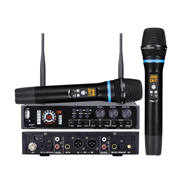 Komplett trådløst mikrofonsystem med Bluetooth for bryllup og karaoke Sort