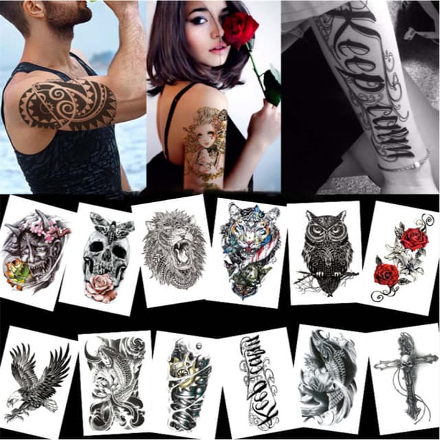 Stora temporära fake tatueringar 14 st Flerfärgad M