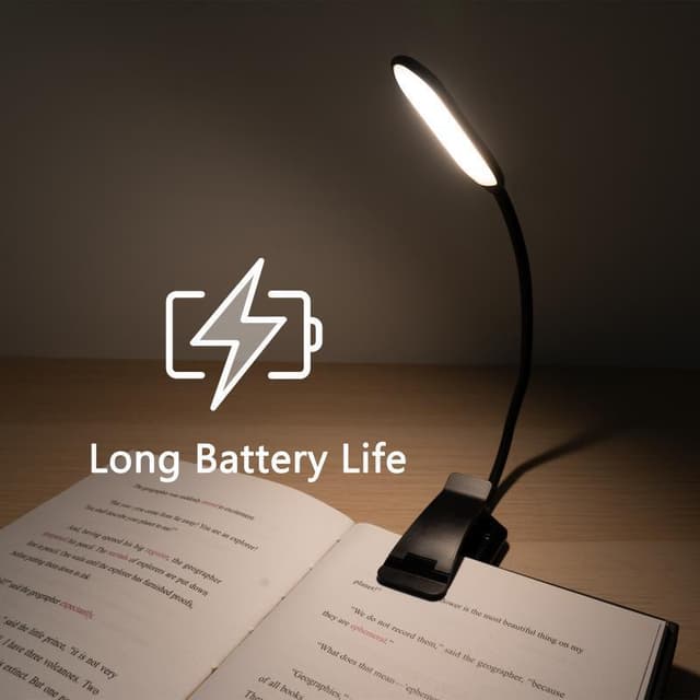 Boklampa med 3 ljusfärger och dimmer / Uppladdningsbar läslampa