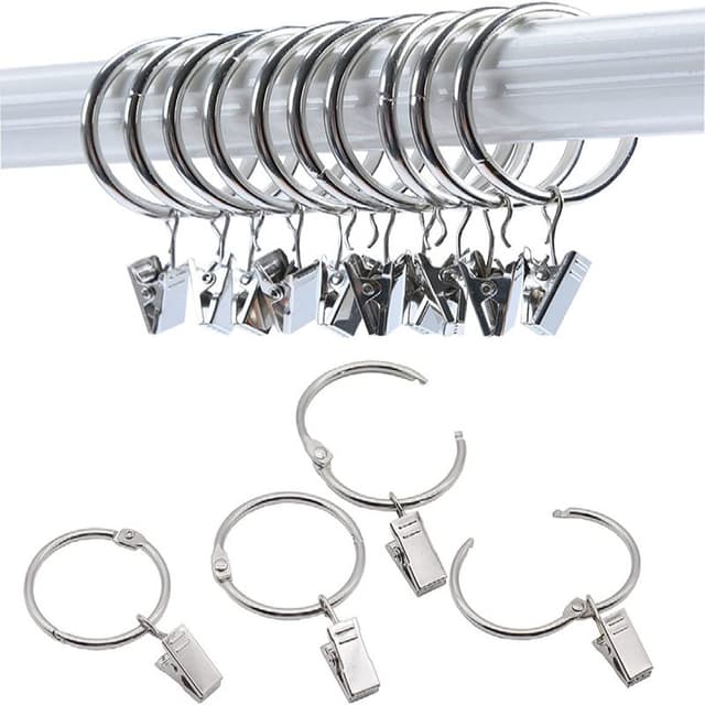 Öppningsbara gardinringar med klämmor gardinhängare 20-pack Silver 50