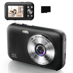 Digitalkamera 1080P 44MP 16x zoom 2,4-tommers skjerm, 32 GB minnekort Sort