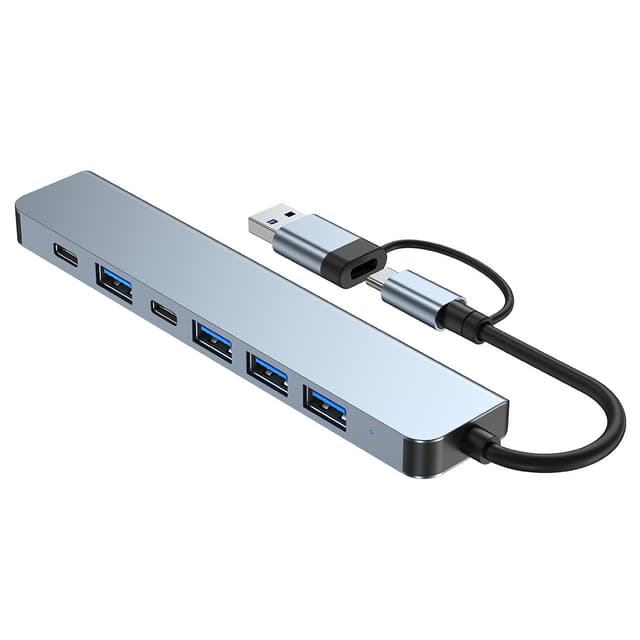 USB-C / USB-hub 7-porter USB3.0 for Windows MacOS Grå