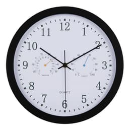 Tyst väggklocka med termometer och hygrometer, 30 cm diameter Svart