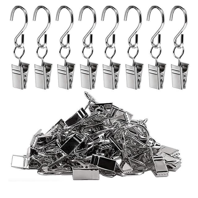 Gardinklämmor med S-krokar 20-pack Silver